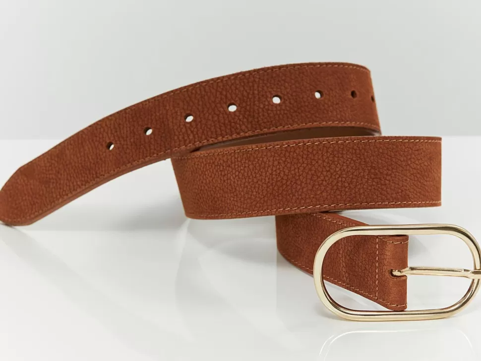 One Step Access - Ceinture Caramel En Cuir Velours Graine Sale