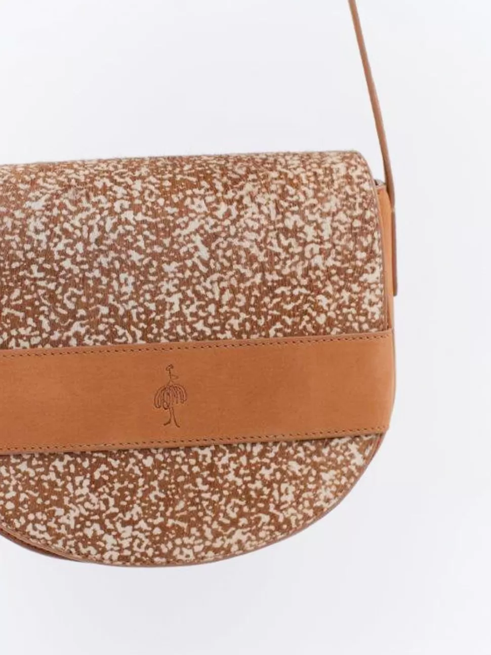 One Step Aliby - Sac Besace Caramel En Cuir Nubuck Certifie A Motif Animalier Tachiste - Petit Modele Store