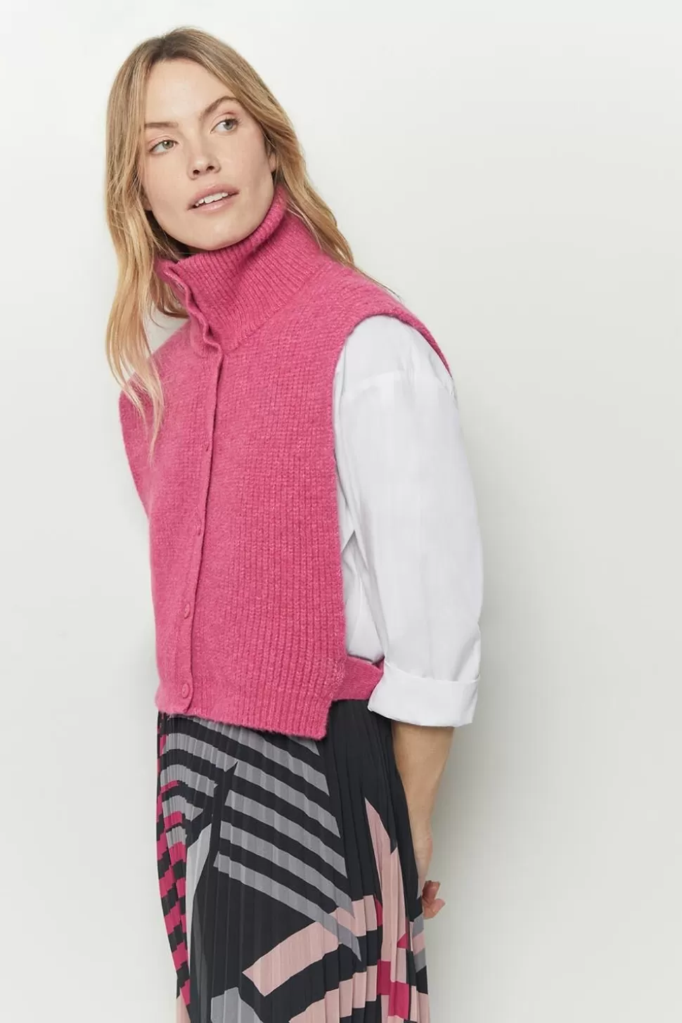 One Step Angie - Col Camionneur Fuchsia En Tricot Fashion