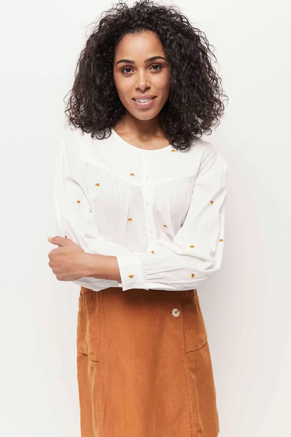 One Step Celeste - Chemise Ecrue Broderies Pois Bicolores Discount