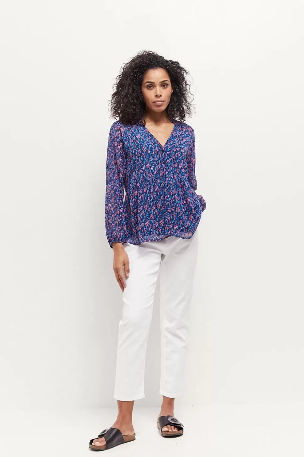 One Step Ceres - Blouse Marine A Imprime Bouquet Graphique En Polyester Recycle Clearance