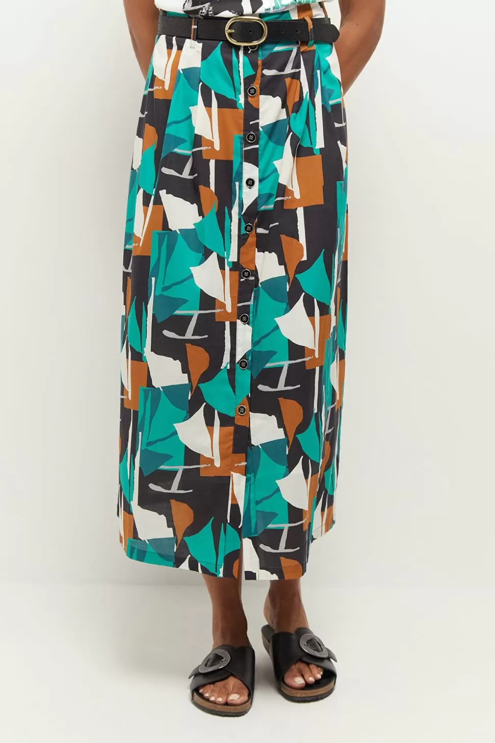 One Step June - Jupe Longue Green Grass A Imprime Abstraction Arty Shop
