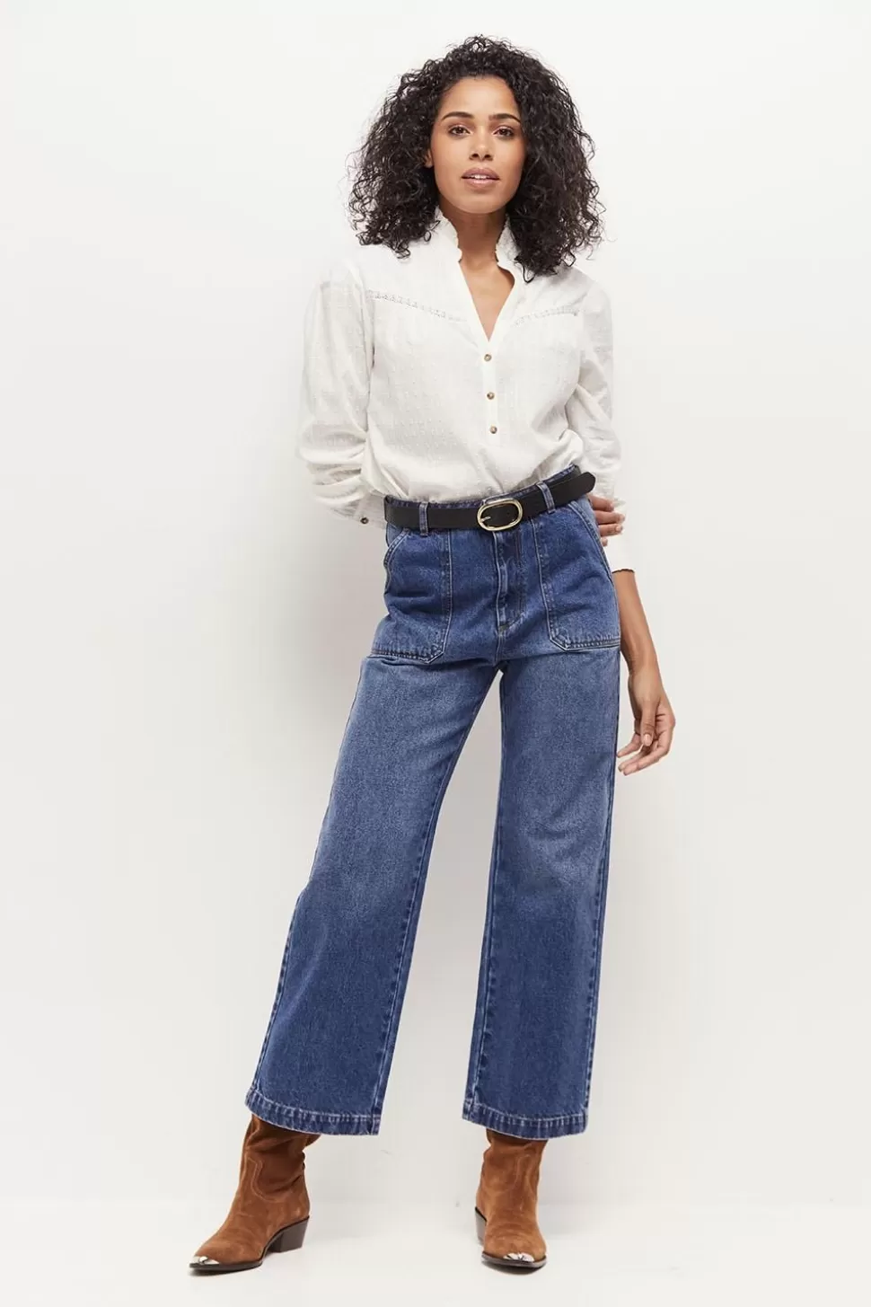 One Step Le Joanna - Jean Droit Bleu 7/8Eme A Taille Haute Cheap