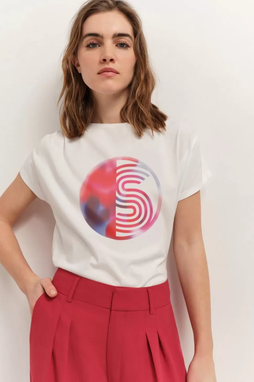 One Step Magnus - T-Shirt Ecru Coton Bio Visuel Palmiers Online