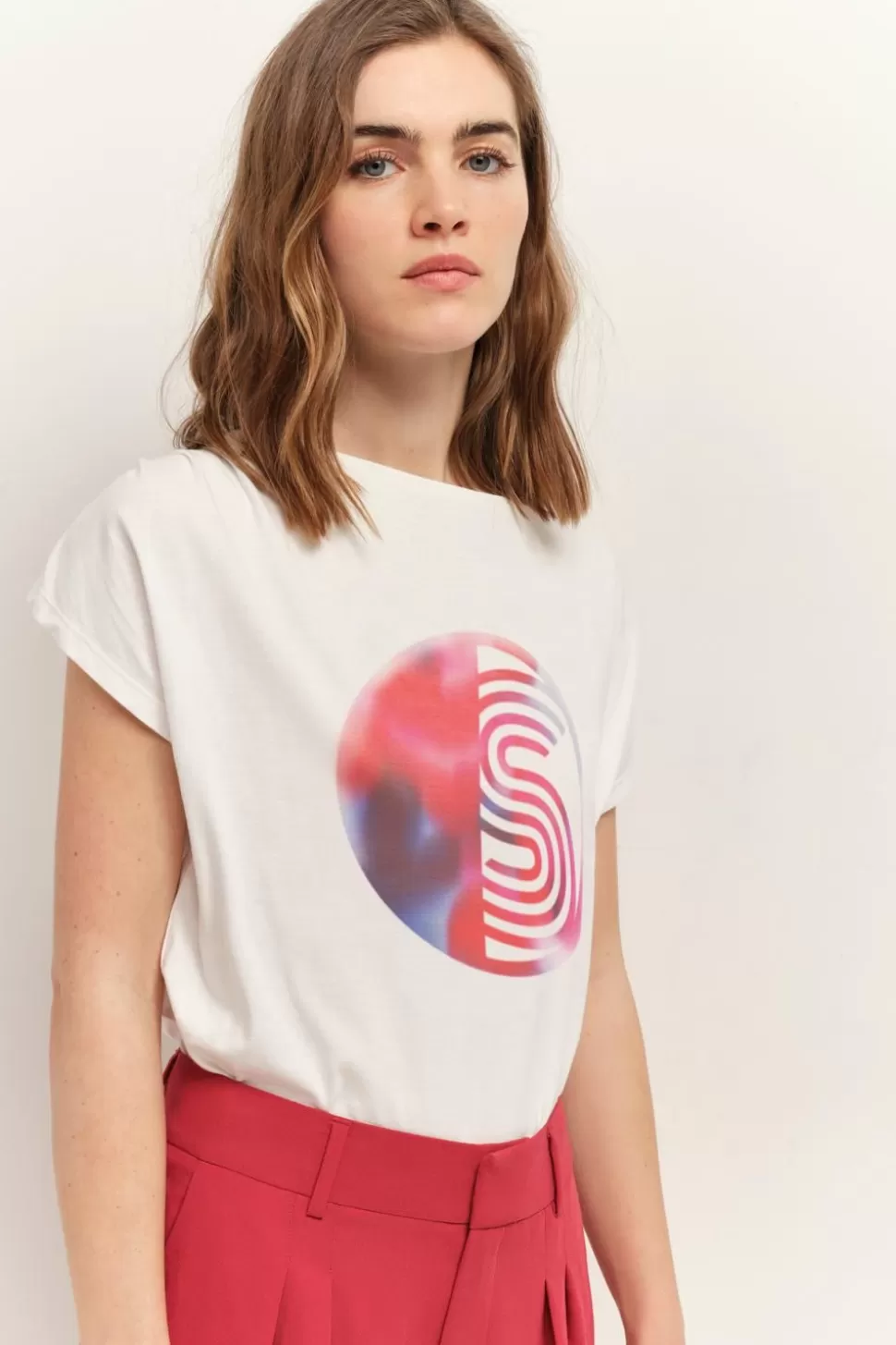 One Step Magnus - T-Shirt Ecru Coton Bio Visuel Palmiers Online
