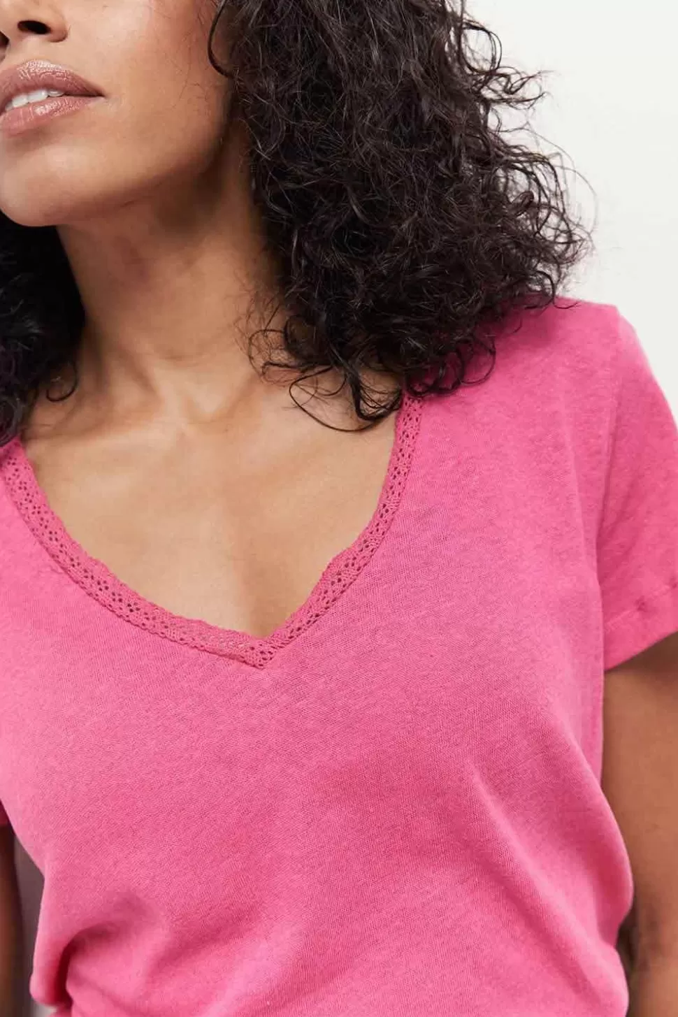 One Step Mania - T-Shirt Fuchsia En Coton Lin Outlet
