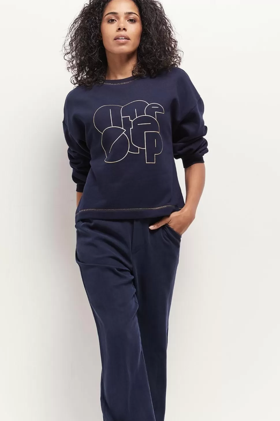 One Step Marcus - Sweat Marine Visuel Monogramme Dore Discount
