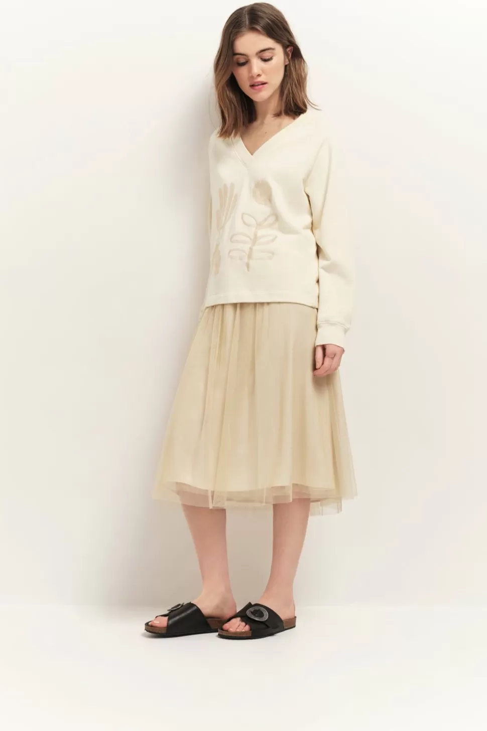 One Step Mezzo - Sweat Ivoire Broderies Visuels Arty Minimal Hot