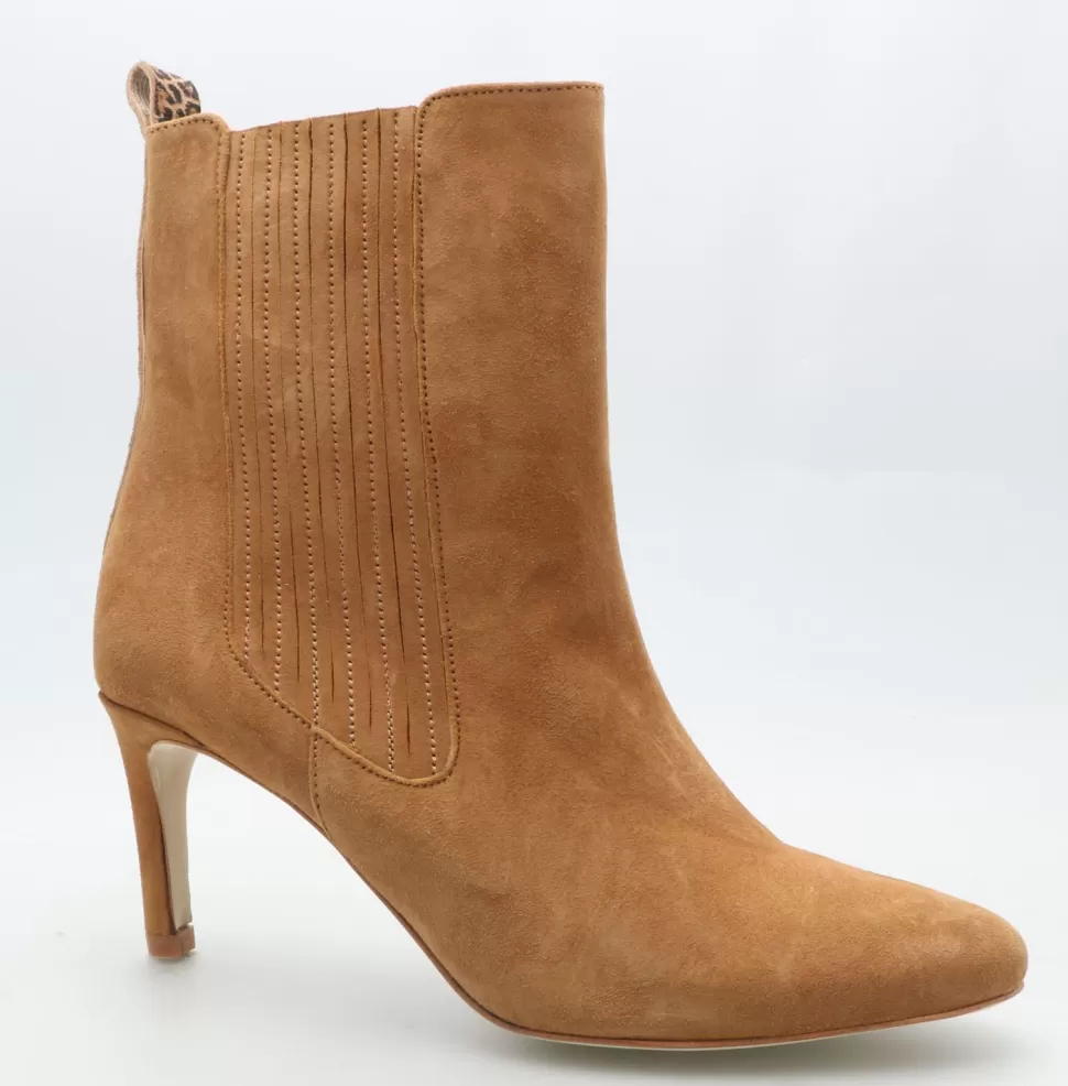 One Step O.Cana - Chelsea Boots Caramel En Cuir Velours Talon Fin Store
