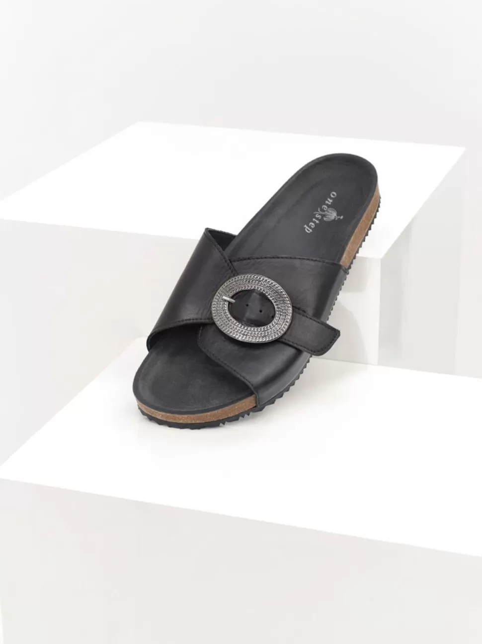 One Step O.Oran - Mules Noires En Cuir A Boucle Metal Grave Best