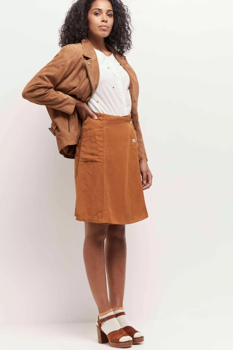 One Step O.Soros - Sandales Plateforme Caramel En Cuir Velours Outlet