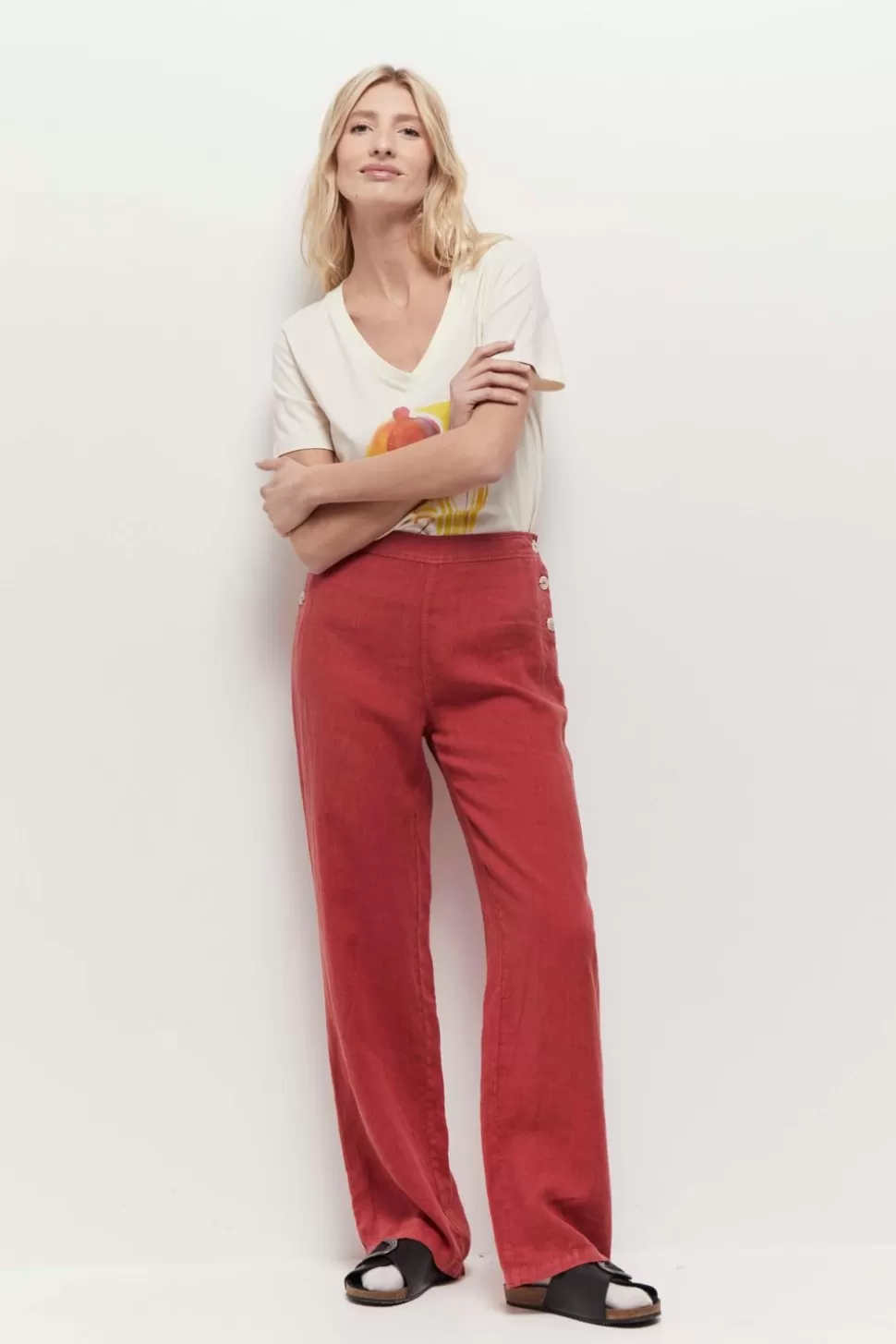 One Step Pamela - Pantalon A Pont Chilipepper En Lin Fashion