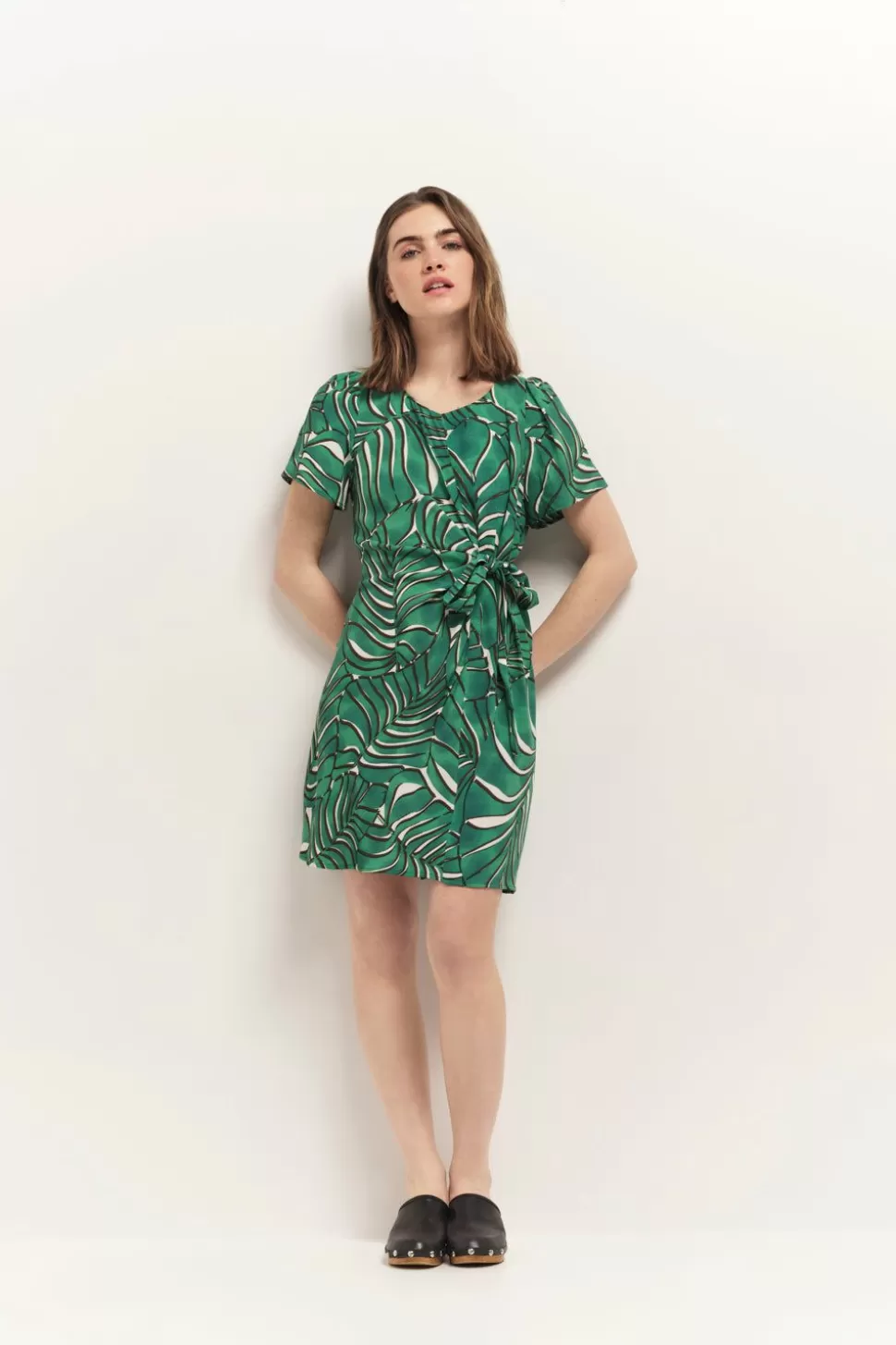 One Step Rami - Robe Green Grass A Imprime Palmes Arty Flash Sale