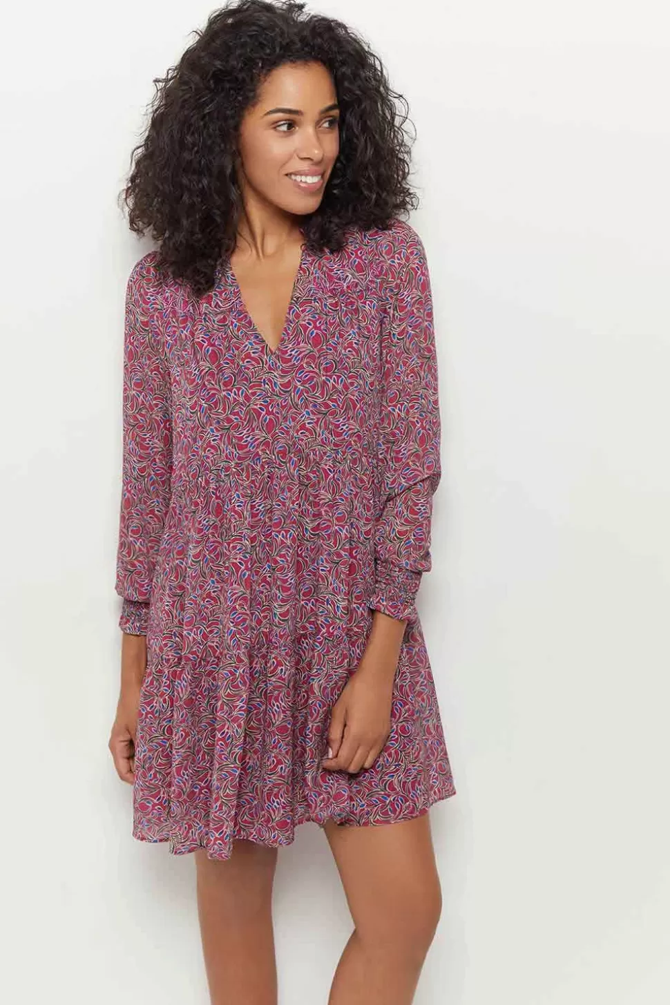 One Step Risota - Robe Fuchsia A Imprime Feuillage Romantique En Polyester Recycle Shop