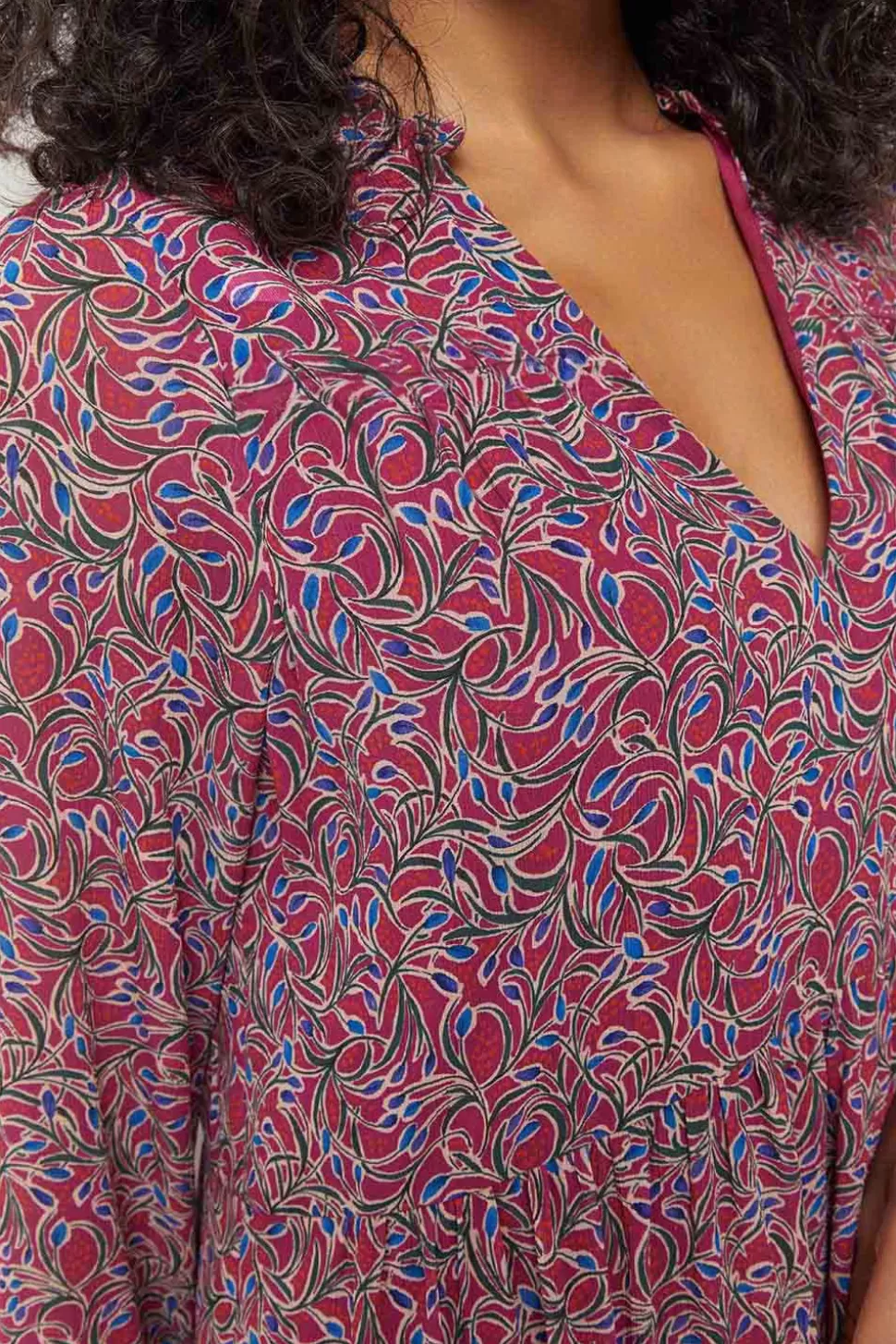 One Step Risota - Robe Fuchsia A Imprime Feuillage Romantique En Polyester Recycle Shop