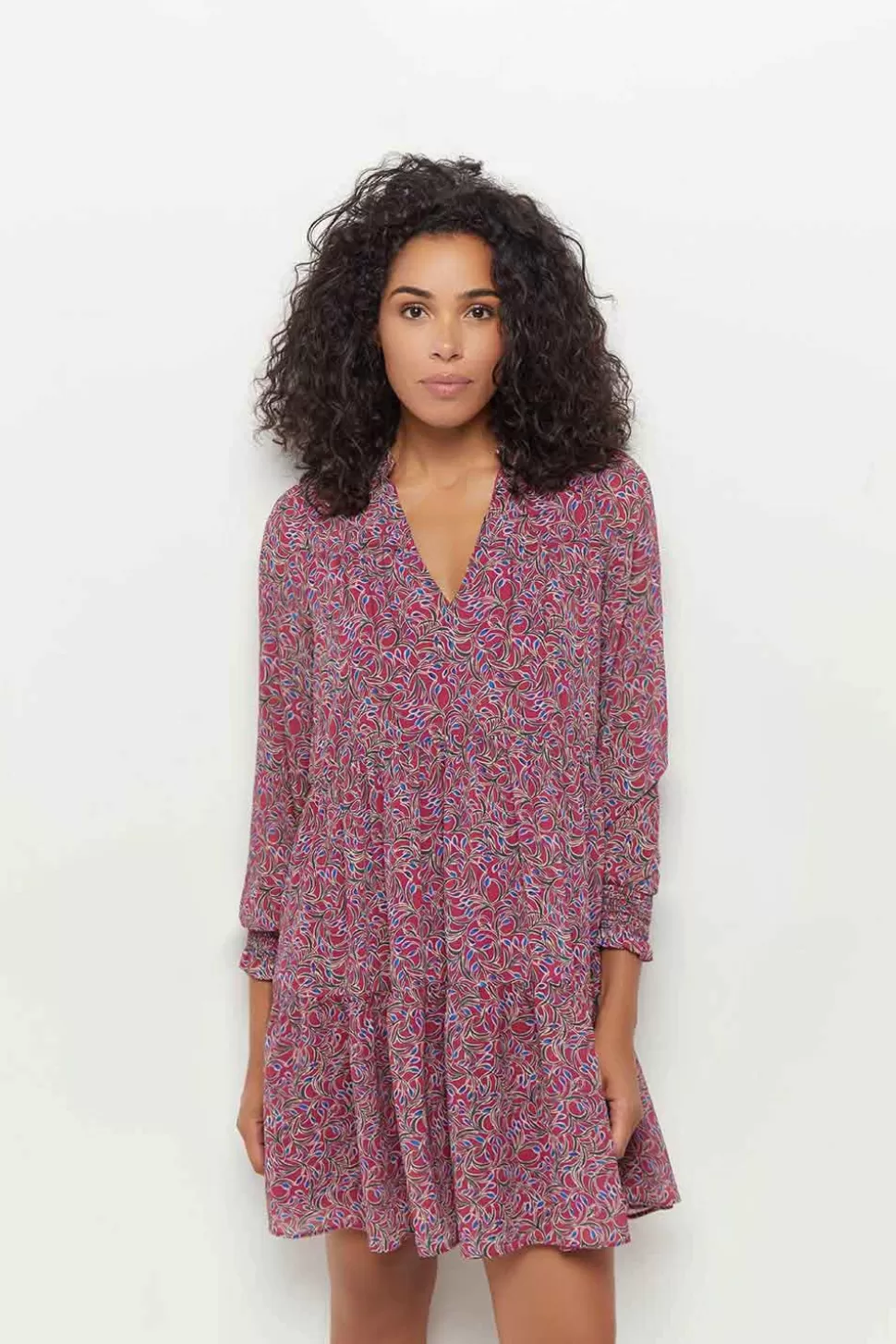 One Step Risota - Robe Fuchsia A Imprime Feuillage Romantique En Polyester Recycle Shop