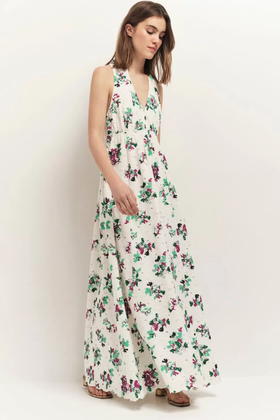 One Step Rituel - Robe Longue Ecrue Borderie Anglaise A Imprime Jour De Fete Best Sale
